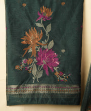 Misty Wefts Dark Green Muga Cotton Jamdani Unstitched Suit Set